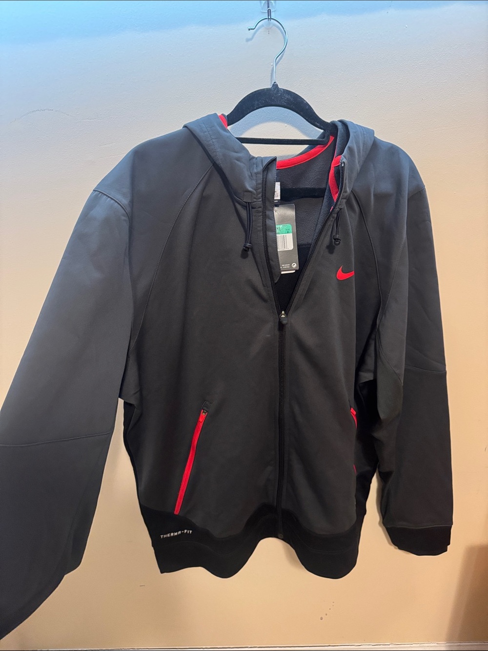 Nike Black Jacket with Red Accents Hooded Full-Zip